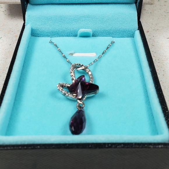 Citled Swarovski Crystal Birth Stone Amethyst Double Butterfly Pendant - Picture 3 of 13